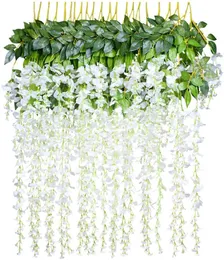 Flores decorativas grinaldas 24pcs 3.6feet/peça Artificial Fake Wisteria Vine Silk Simulation Flor para decorações de casamento Home Garden PA