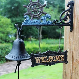 Nautical Ship Wheel Welcome Dinner Bell Home Decor Wall Mounted Cast Iron Hanging Doorbell Vintage Decoration Marine Style Antique