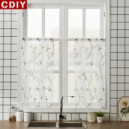 CDIY bestickte kurze transparente Vorhänge für die Küche, halber Fenstervorhang, Blumenmuster, durchsichtige Vorhänge für die Küche, Wohnzimmer-Fensterdekorationen 210712