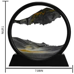 Flytta sandkonst bild rund glas 3d djup havsandsbild i rörelse display flödande sandram (7inch) Q0525