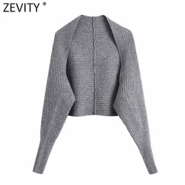 Zevity, suéter tejido de estilo chal de manga larga para mujer, diseño elegante de mujer, cárdigan informal de calle alta para mujer, Tops S556 210603