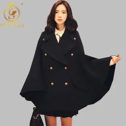 Winter Est Designer Designer Women Wool wełna Poncho Navy Cape Coat żeński płaszcz Manteau Femme Abrigos Mujer grube ciepło 210520