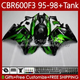 Bodywork + zbiornik dla Honda CBR 600 F3 CC 95-98 Body 64No.28 CBR 600FS 600F3 CBR600 FS CBR600F3 95 96 97 98 CBR600-F3 600CC CBR600FS 1995 1996 1997 1998 Głowy zielony błyszczący