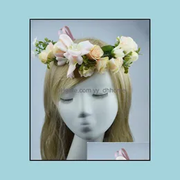 Wedding Hair Jewelry Bohemian Handmade Fabric Lily Flower Crown Bridal Accessories Prom Garland For Bridesmaid Wreath Headband Drop Delivery