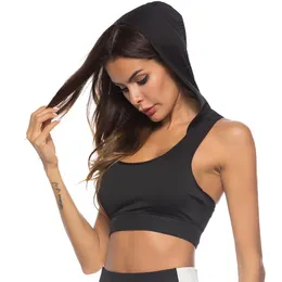 Gymkläder Hooded Sports Bra Kvinnor Padded Crop Top Kvinna Solid Tank Toppar Andas Push Up Fitness Running Cykling Sport Bras