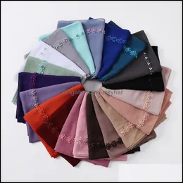 Bandanas는 모자, 스카프 장갑 패션 Aessories10pcs hijabs 거품 쉬폰 진주 레이스 디자이너 여성 랩 머리띠 무슬림 20 색 D