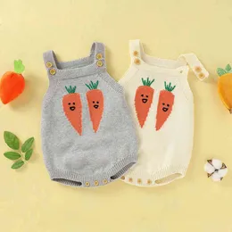 Baby Boys Girls Cute Radish Knitted Braces Rompers Autumn Infant Romper born Boy Girl Clothes Vest 210429