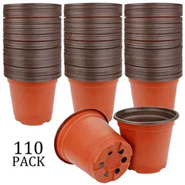 110 Pcs 9cm Plastic Plants Nursery Pot Seedlings Flower Container Seed Starting Pots Anti-fall Garden Planters Vegetation Y0910