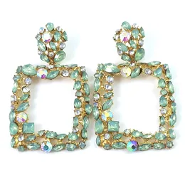 New Arrival Kolorowe Kryształy Square Metal Dangle Kolczyki Wysokiej Jakości Moda Rhinestone Biżuteria Akcesoria dla kobiet Hurtownie