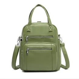 Outdoor Bags Backpack Ladies PU Leather Multifunctional Bag Casual Large Capacity Back Pack Student Schoolbag Green Main Mochila Grande