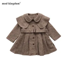 Mudkingdom vinter höst toddler barn baby flickor kappa varm ull brun pläd överrock outwear jacka 210615