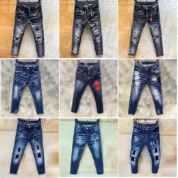 Mens Jeans Rips Streç Siyah Denim Jean İtalya Moda Slim Fit Yıkanmış Motosiklet Pantolon Panelli Hip Hop Pantolon 11 Stil