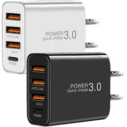 4ports 30W EU US AC充電器ホームトラベルPDウォールチャージャーオートパワーアダプター用iPhone 12 13 14 15 Pro Mis HTC Samsung Android電話