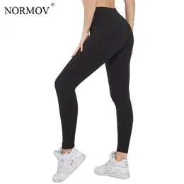NORMOV Legging nero a vita alta push up per palestra fitness allenamento sportivo leggins casual Mujer 211108