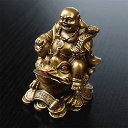 LUCKY Feng Shui Ornament Maitreya Buddha Figurine Money Fortune Wealth Chinese Golden Frog Home Office Tabletop Decoration 211101
