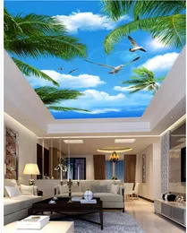 カスタム3D天井の壁画壁紙青い空の木海鳥天井壁画