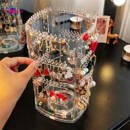 Earring Holder Jewelry Organizer Storage Box Necklace Display Stand Hanger Rotating Plastic Assemble 211102
