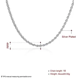 Męski srebrny srebrny migoczące łańcuchy linowe Naszyjnik 4 mm GSSN067 Piękny 925 Srebrna biżuteria naszyjniki Cha247Q