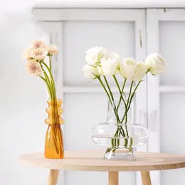 花瓶フレンチレトロスパイラルウェーブカラーフラワー花瓶装飾サロンカーサ家の装飾ガラスリビングルーム装飾透明オレンジ