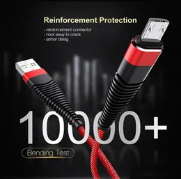 Elastyczne kable USB Wysokie rozciąganie Dane ładujące 2a Nylon Braid Type-C Cord do Android Samsung Huawei Ładowarka Kabel synchronizowany 1m