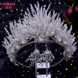 Düğün Taç Küpe Seti Barok Güzel Taç Gelin Gümüş Bayanlar Takı Elmas Taçlar Gelin Düğün Aksesuarları Taç Avrupa Tarzı Retro Saray Taç