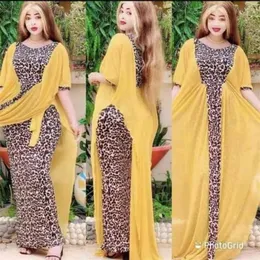 Plus Size Spring Autumn Maxi Dress Leopard Patchwork Chiffon African Dresses Women Leisure Indie Folk Mermaid vestido de mujer 210325