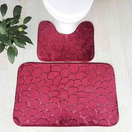 3D Cobblestone Bad Anti-Slip Pad U-formade toalettkuddar Fotmassage Mat Solid Färg Embossing Matta Non-Slip Floor Mattor 211109