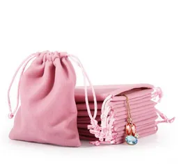 Velvet Smycken Drawstring Cord Giftväskor Rosa Ice Grå Dammsäker Kosmetisk Förvaring Hantverk Förpackning Påsar För Boutique Retail Shop