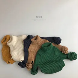 Crianças bebês meninas outono inverno gola alta pulôver suéter top casual tricô elástico manguito blusa 1-7 anos