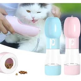 Portable Pet Dog Water Bottle Drinking water Feeder Bowl dog cat food feeding for Puppy dog cat Outdoor Walking Travel Supplies Y200922