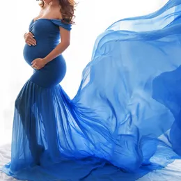 Tulle Maternity Dresses For Photo Shoot Cotton+Chiffon Off Shoulder Gown Pregnancy Long Dress Photoshoot Pregnant Woman Clothing