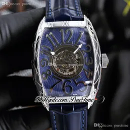 Grand Central Cintr￩e Curvex Vanguard A21J Orologio da uomo automatico Skeleton Cassa in acciaio in edizione limitata Quadrante blu Indicatori numerici argento Cinturino in pelle Puretime F09C3