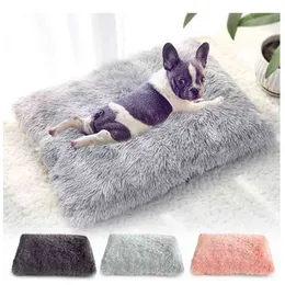 Long Plush Dog Bed Pet Cushion Blanket Soft Fleece Cat Cushion Puppy Chihuahua Sofa Mat Pad för små stora hundar 210915