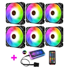 COODMOON 6PCS 120mm RGB PC Fläktar Styr Musik Rytm Monokromatisk ljus Justerbar kylfläkt med fjärrkontrollen