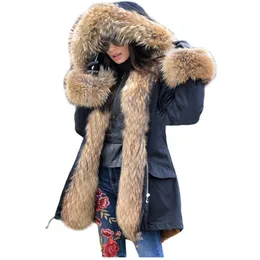 Lavelache Long Parkaの本物の毛皮のコート冬のジャケット女性自然の実物の毛皮のコートアウターストリートウェアカジュアル特大210910