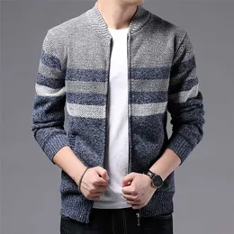 BROWON Korean Clotnes Men Wintersmart Casual Knitted Patchwork Cardigan Sweater Fashion Thick Zipper Up Men Clothing Sweater 211008