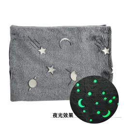 Rzuć wtqb597 Dark Moon Gray Magic Blanket Fleece / Stars Pluszowa rzut futrzany Nowy Ciepły Koc Glow Nnuwi 728 R2