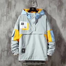 Męska Kurtka Moda Wiosna Autum Casual Streetwear Hoodie Mężczyźni Wodoodporne Ubrania Mężczyzna Windbreaker Coat Męski Znosić 211008