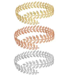 Fashion Gold Tone Swirl Leaf Upper Arm Bracelet Armlet Cuff Bangle Armband Adjustable for Women Girl Gift Q0719