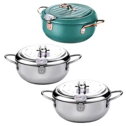 Pans Japanese Tempura Deep Frying Pot With Lid Stainless Steel Kitchen Fryer Pan Cookware 20cm/24cm