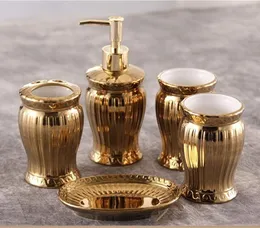 Keramik Badezimmer Set Gold Luxus Zahnbürstenhalter Seife Zahnpasta Spender Toilette Lagerung Organizer Badezimmer mit Zubehör