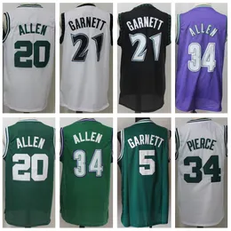 빈티지 농구 Kevin Garnett Jersey 5 21 레이 알렌 20 폴 피어스 34 레트로 팀 색 녹색 흰색 검은 파란색 멀리 스포츠 팬에 대 한 통기성 좋은 품질