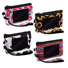 Neoprene ID Card Bag Sunflower Credit Card Holder PVC Zipper Wristlet Pouch Neoprene Mini Wristlet Wallet Neoprene for Women Girls LX4285