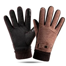 Mode Touch Screen Black Brown Winter Warm Pigskin Driving Gloves for Men Present