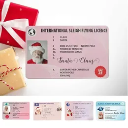 Juldekorationer Santa Claus Sleigh Flying License Flygkort Ridning Licenser Träd prydnad Old Man Driver Licens Entertainment Props 70922A 200PCS