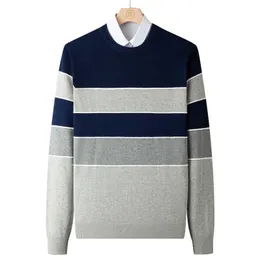 Varsanol Män Stickad tröja Kläder Vinter O-Neck Pullovers Casual Bomull Striped Slim Fit Knittwear Mens Oversized Sweater 210601