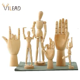 Vilead Drewniany Ręcznie Drewniane Mężczyzna Figurki Rotatable Joint Model Mannequin Artysta Miniatur Dekoracji Home Decor 211101