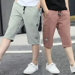 3-13Year Children Boys Pants Summer Kids Trousers Knee Length Straight Pant Boy Linen Cotton Pants Baby Casual 20220222 H1