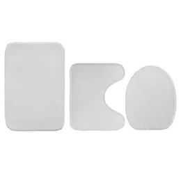 Set di tappetini da bagno per sublimazione Coprisedili per WC Trasferimento termico 3 pezzi Set da bagno Bianco Vuoto Decorazioni per la casa A02