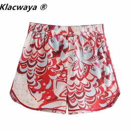 Women Fashion Floral Print Patchwork Summer Skirts Shorts Femme Chic Elastic Waist Ribbon Pantalone Cortos 210521